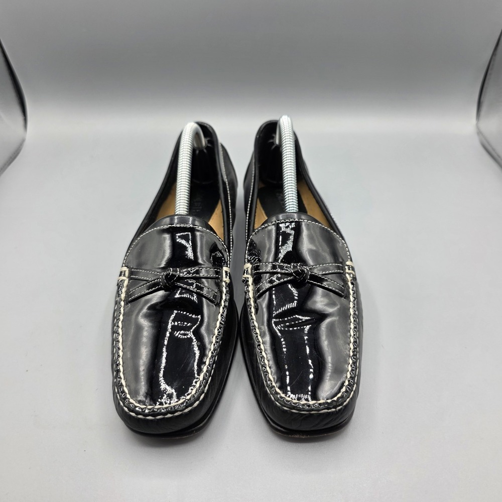 Cole Haan Loafers Womens 6.5 B Black Leather Bow Square Toe Slip On Flats - Picture 3 of 13